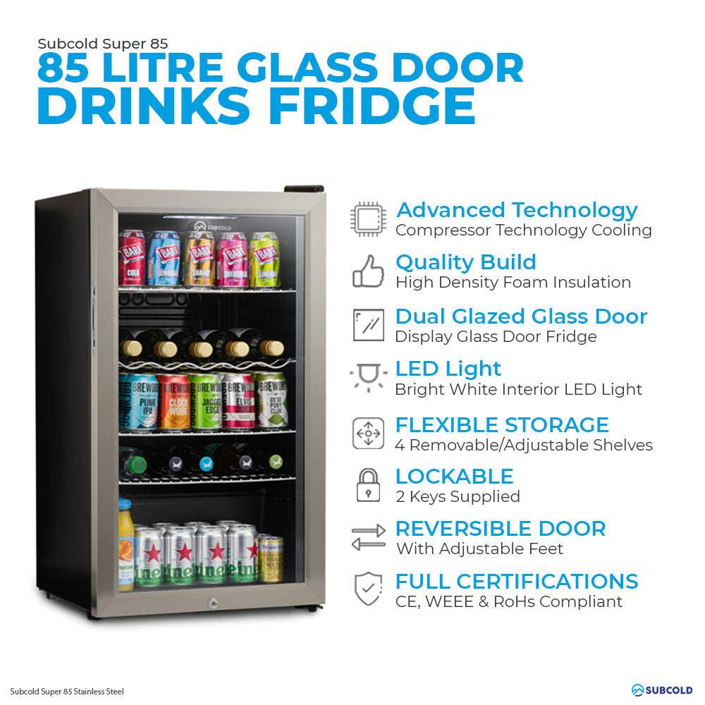 Subcold Super 85 LED Beer Fridge - Stainless Steel