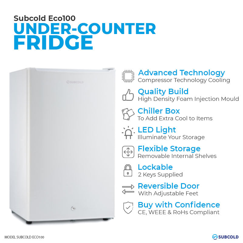 Subcold Eco100 LED Under Counter Fridge - White | Refurbished