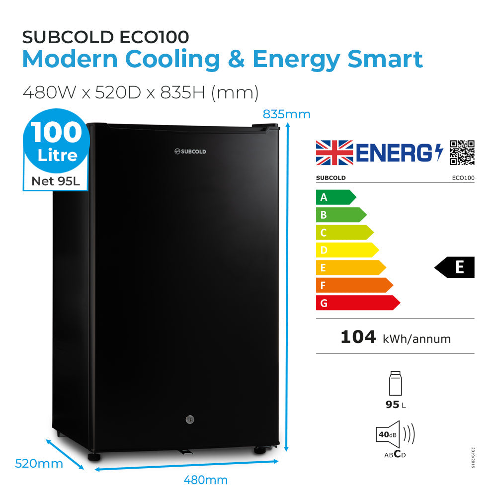 Subcold Eco100 LED Under Counter Fridge - Black | Refurbished