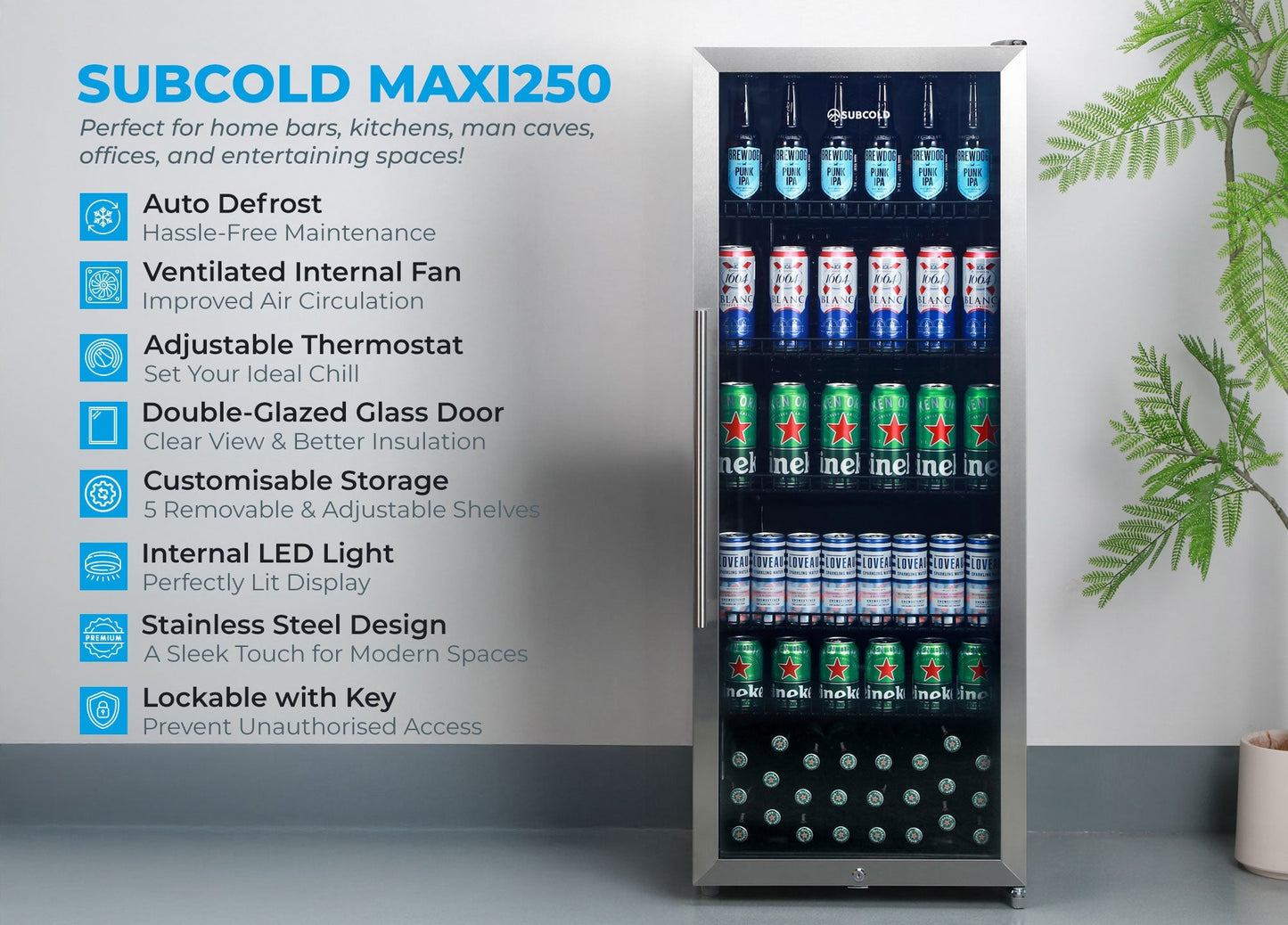 Subcold Maxi250 Tall Drinks Fridge Stainless Steel | Refurbished